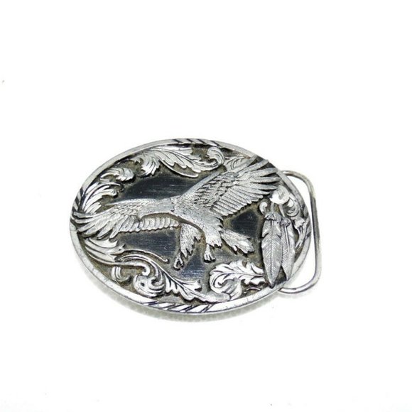 Eagle feathered Silver-Tone Vintage Belt Buckle 4"x3''~bx10 - Picture 2 of 5